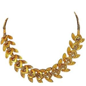 Vtg 1960s Judy Lee Unsigned Atomic Gold Tone Leaf Rhinestone Adjustable Necklace